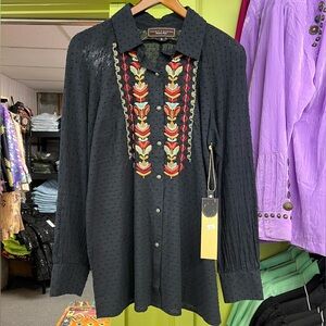 Double D Ranch Black Button Down Shirt with Embroidered Accents